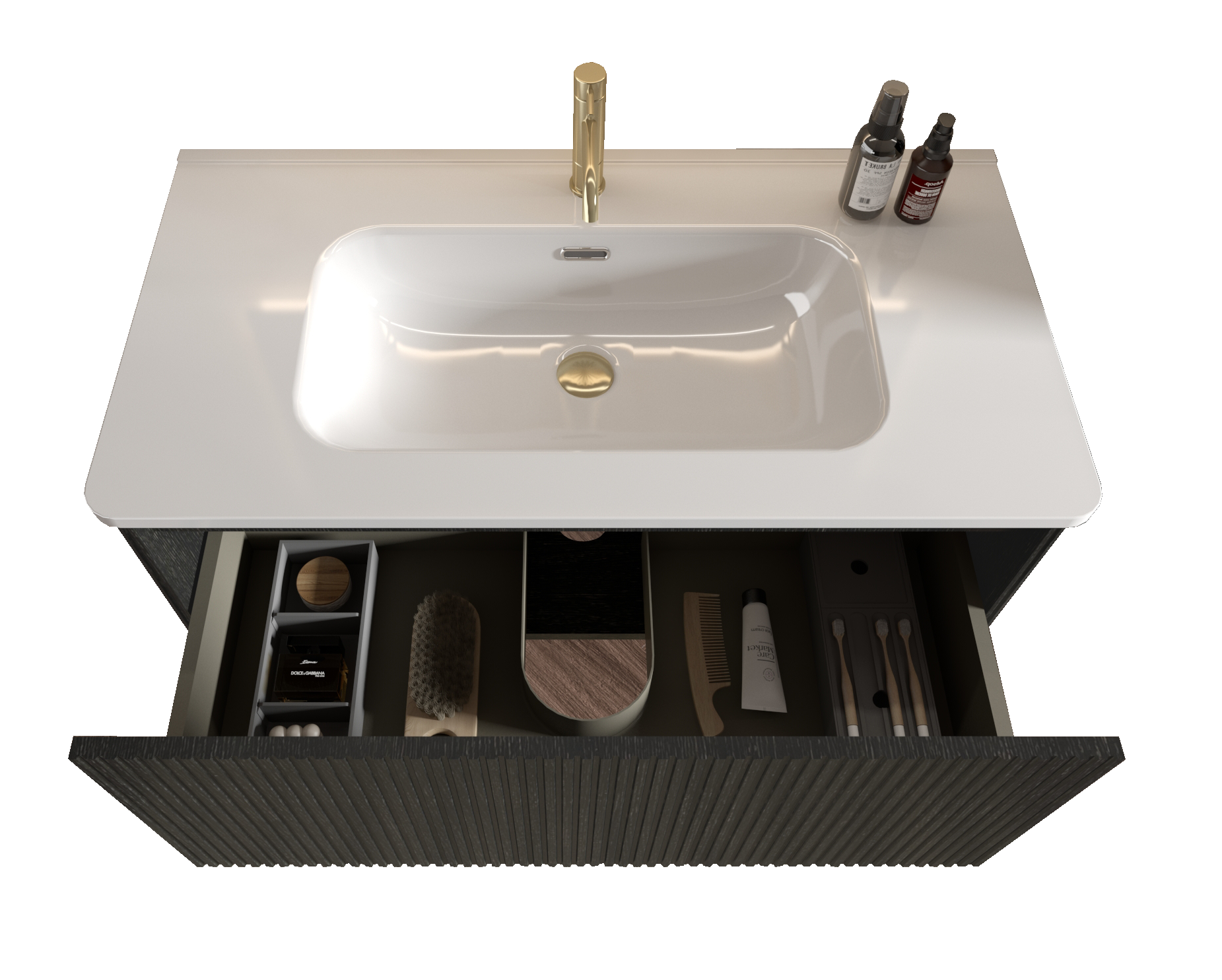 36" Black Melamine Bathroom Vanity with White Sink