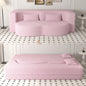 Modern Floor Sofa with 2 Pillows,Convertible Teddy Fabric Foam-Filled Sleeper Sofa Bed,15" Full Size Folding Mattress for Living Room,Guest Bed,Playroom,no assembly required,Pink(Old Sku:W1885P230384)