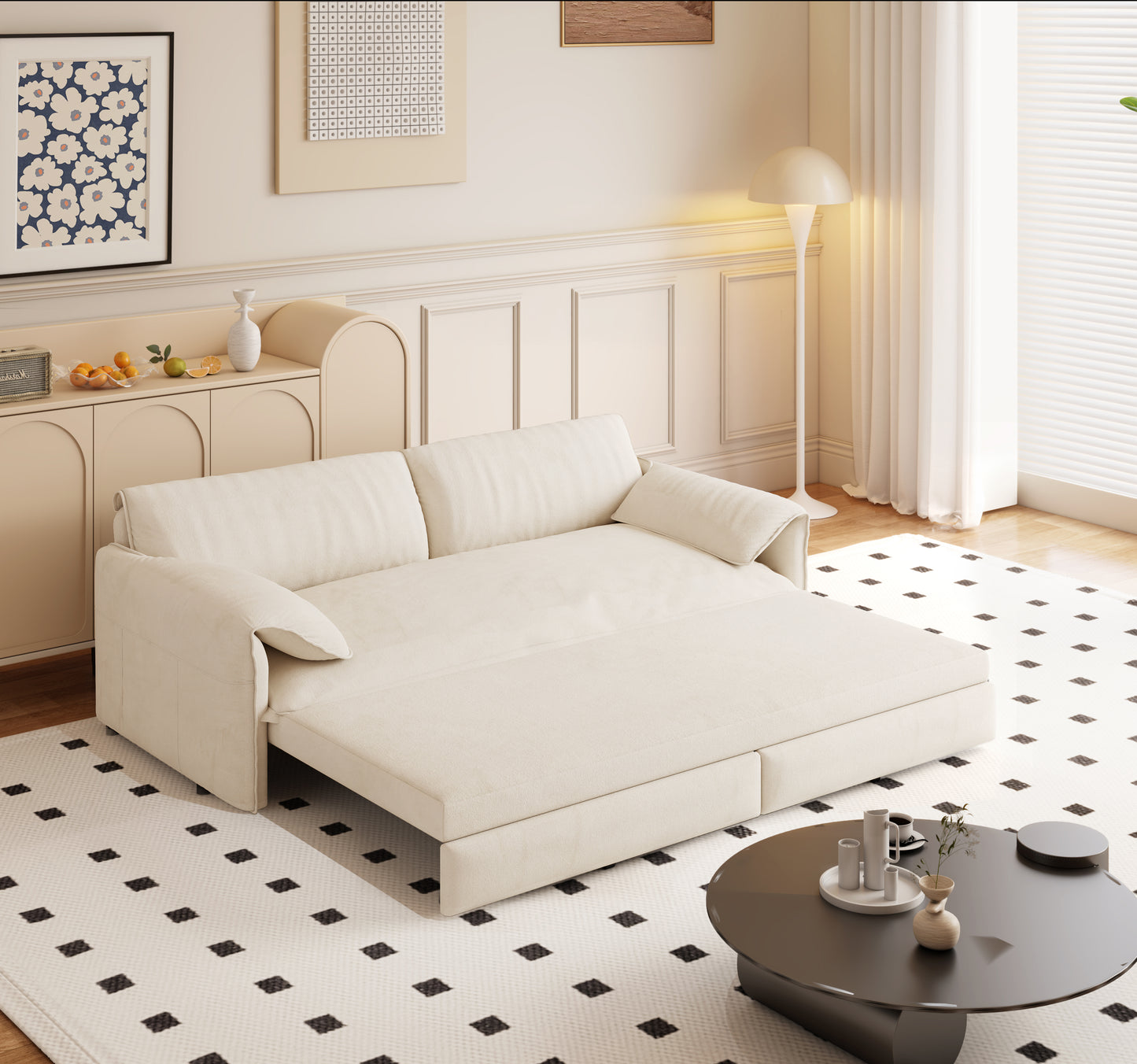 66" Queen Sleeper Sofa Bed - Convertible Sofa with Storage for Living Room