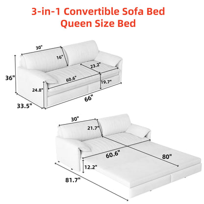 66" Queen Sleeper Sofa Bed - Convertible Sofa with Storage for Living Room