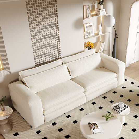 93" King Size Sleeper Sofa Bed, Pull Out Sofa Bed, 3 in 1 Convertible Sleeper Sofa, Chaise Lounge,3 Seat Teddy Couch with 2 Lumbar Pillows for Living Room,Beige/White(Old Sku:W1885S00053/W1885S00161)