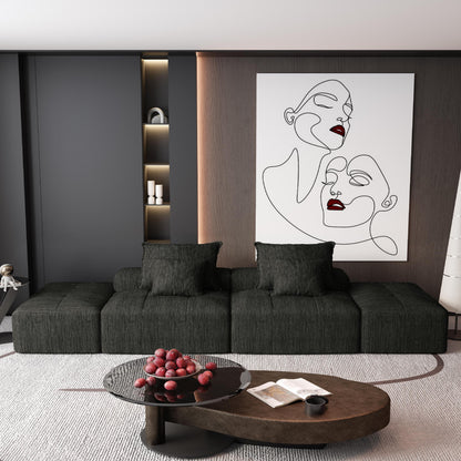 Modern Modular Sectional Sofa - 4 Seat, Black Chenille Comfort