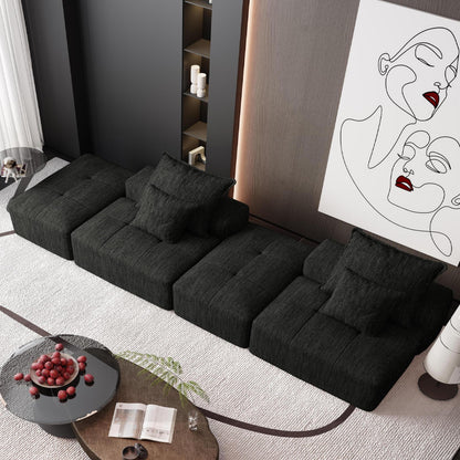 Modern Modular Sectional Sofa - 4 Seat, Black Chenille Comfort