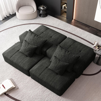 Modern Modular Sectional Sofa - 4 Seat, Black Chenille Comfort