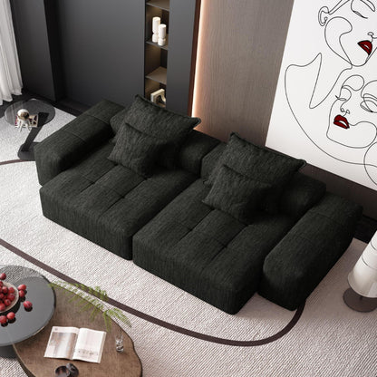 Modern Black Chenille Sectional Sofa - 2 Seat, No Assembly