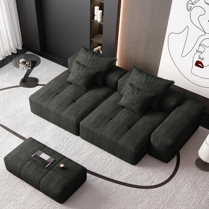 Modern Black Chenille Sectional Sofa - 2 Seat, No Assembly