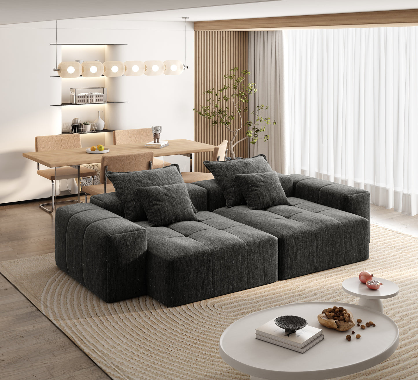 Modern Black Chenille Sectional Sofa - 2 Seat, No Assembly