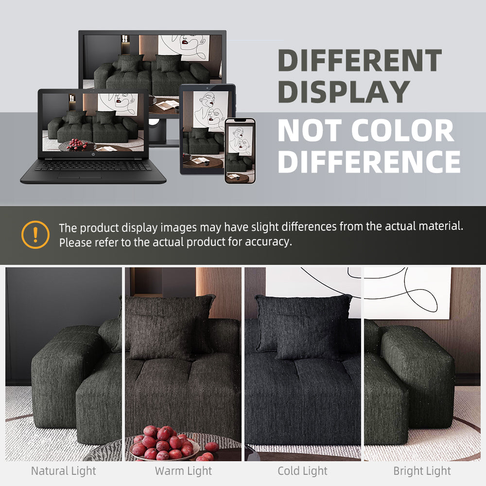 Modern Black Chenille Sectional Sofa - 2 Seat, No Assembly