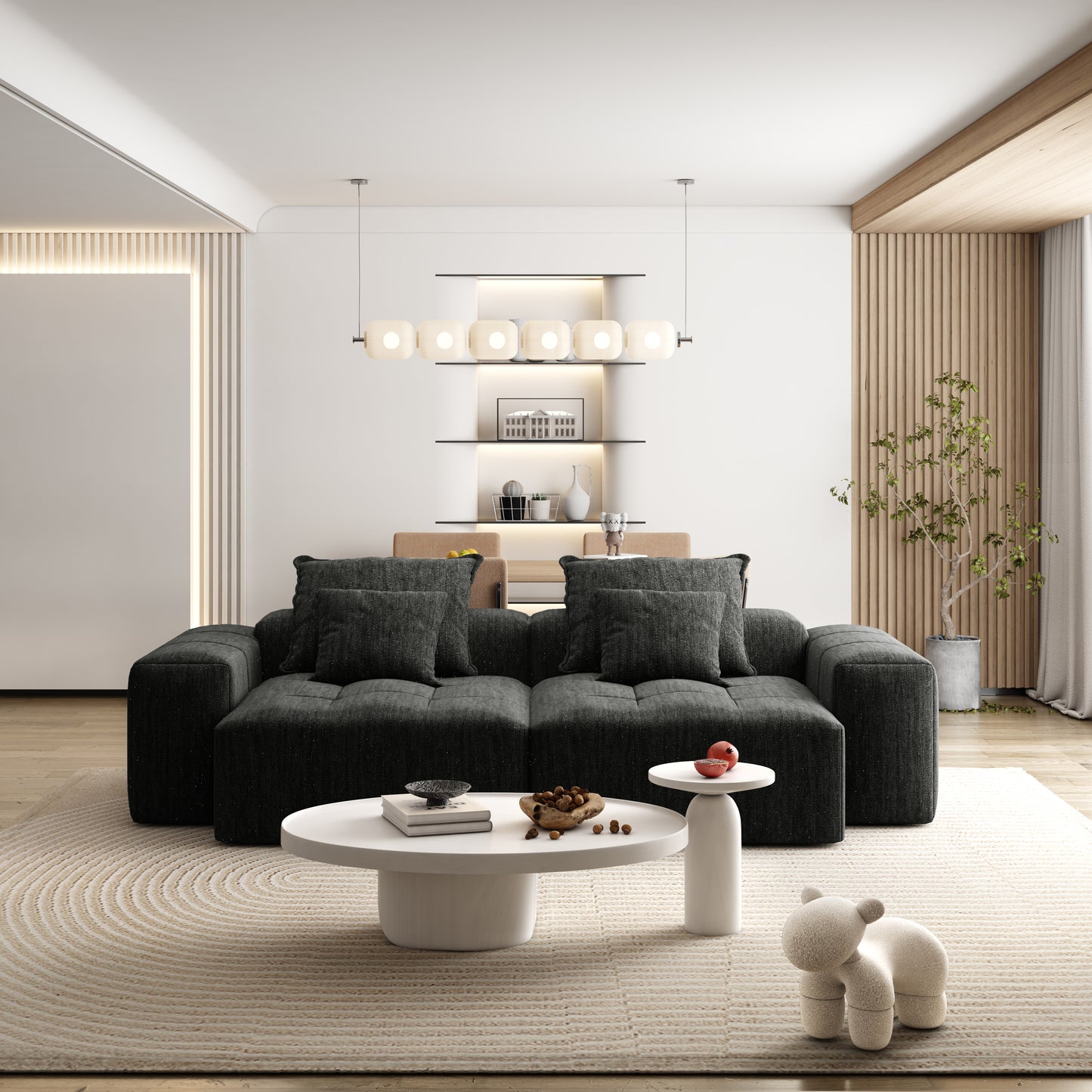 Modern Oversized Modular Sectional Sofa with 2 chaise lounge and 2 armrest,Sparkling Chenille Fabric Soft Cushion Sofa with 4 Pillows,4 PCS DIY Combination Tufted Sofa,No Assembly Required,BLACK