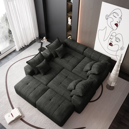 Modern Oversized Modular Sofa - 6 Seat Black Foam Spring