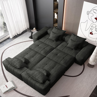 Modern Oversized Modular Sofa - 6 Seat Black Foam Spring
