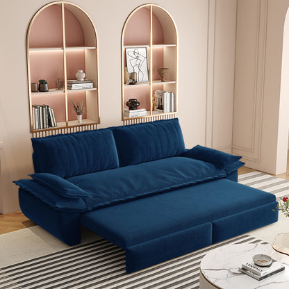 3 Seat Blue Velvet Sofa Bed - Queen Size Sleeper for Living Room