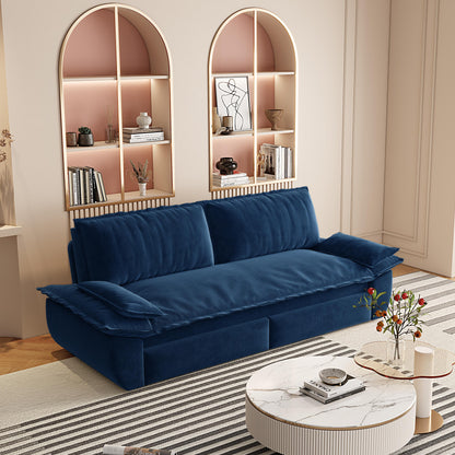 3 Seat Blue Velvet Sofa Bed - Queen Size Sleeper for Living Room