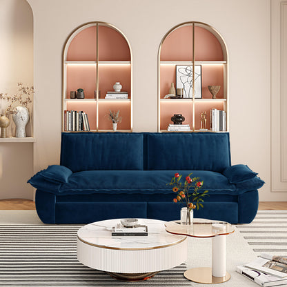 3 Seat Blue Velvet Sofa Bed - Queen Size Sleeper for Living Room