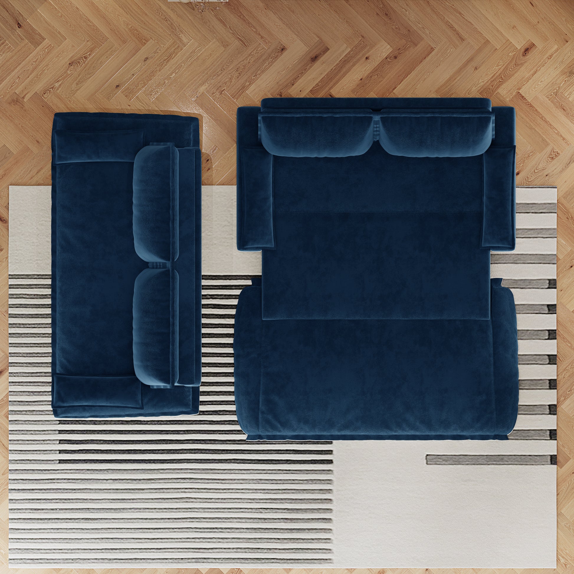 3 Seat Blue Velvet Sofa Bed - Queen Size Sleeper for Living Room
