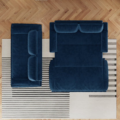 3 Seat Blue Velvet Sofa Bed - Queen Size Sleeper for Living Room