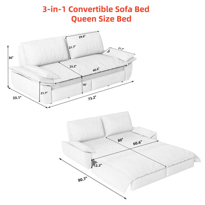 3 Seat Blue Velvet Sofa Bed - Queen Size Sleeper for Living Room