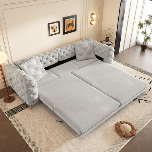 97.7" 3-in-1 Convertible Sleeper Sofa,28.4" Deep Seat Pull Out Sofa Bed,Button Tufted Modern Sofa,4-Seater Couch with Movable Ottoman  for Apartment,Office,Bedroom,Light Grey(Old SKU:W1885S00203)