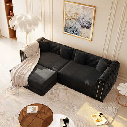 Black Velvet 3-Seat Sofa Bed - King Size for Living Room