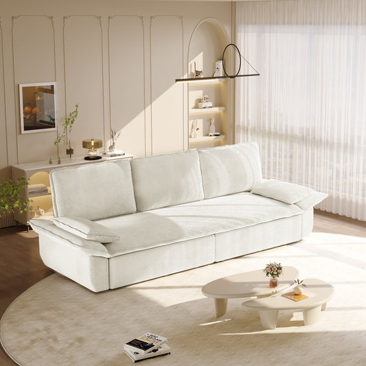 94.5"  king size   Pull Out Sofa Bed,3-in-1 Convertible Sleeper Sofa,Multi-Functional Corduroy  Bed, White