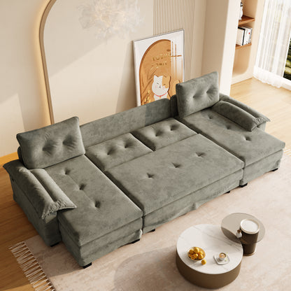 109.5" U-Shaped Sleeper Sofa - Light Grey Chenille for Living Room