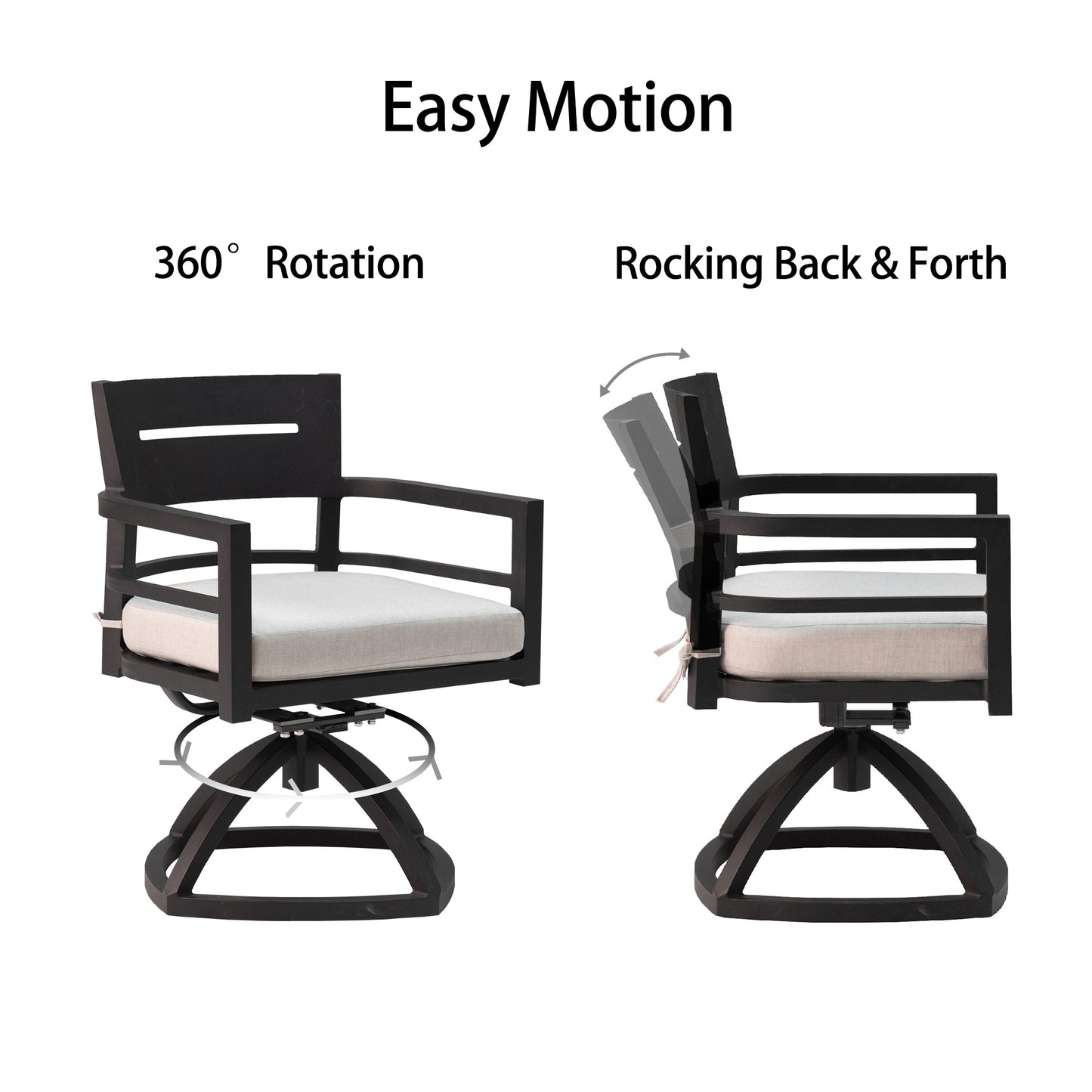 5-Piece Ember Black Patio Dining Set - Swivel Rockers & Square Table