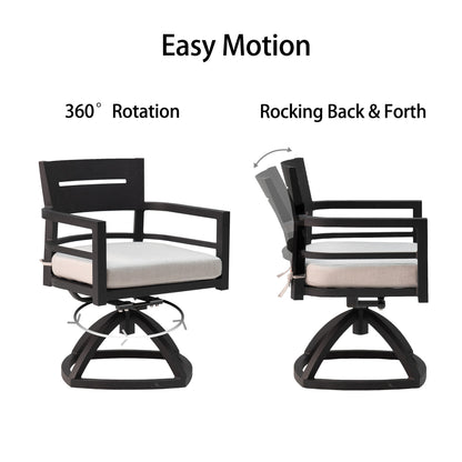 5-Piece Ember Black Patio Dining Set - Swivel Rockers & Square Table