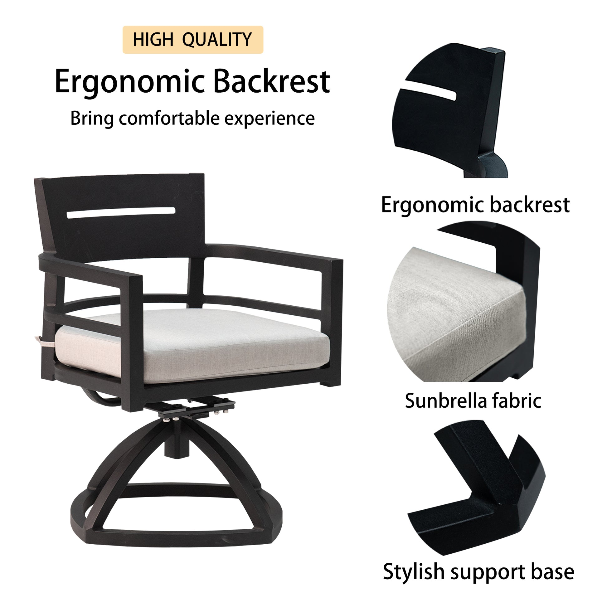 5-Piece Ember Black Patio Dining Set - Swivel Rockers & Square Table