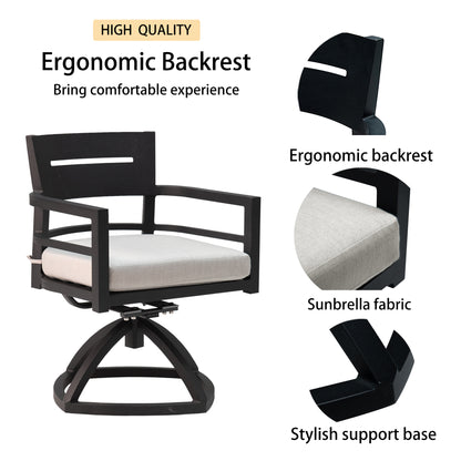 5-Piece Ember Black Patio Dining Set - Swivel Rockers & Square Table