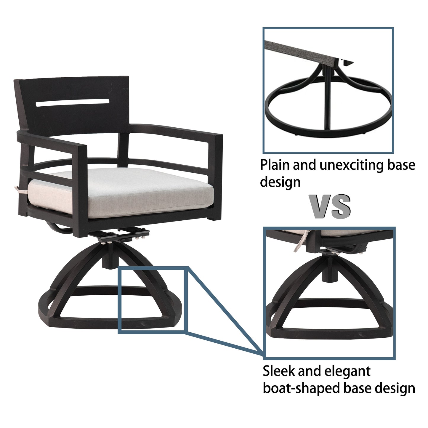 5-Piece Ember Black Patio Dining Set - Swivel Rockers & Square Table