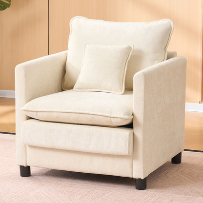 Comfy Living Room Sofa Chair Single, Modern Reading Armchair, Thick Padded Cushion with a 3-Pillow Comfort Set for Living Room, Bedroom, Indoor, Beige