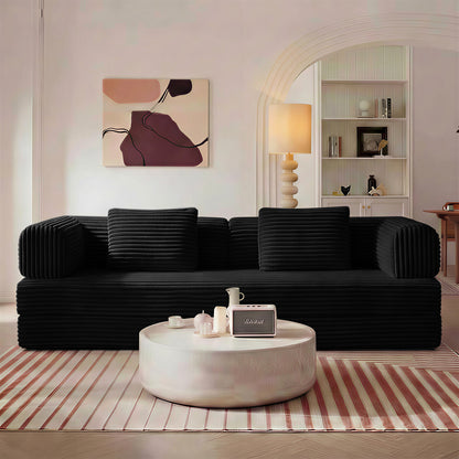 Compression Sofa,Convertible Floor Sofa Bed-with Pillow Back Support Armrest,Comfy Futon Couch Sleeper Bed,Loveseats Boneless Modular Sectional Sofa,Corduroy fabric,for Living Room,Bedroom,Black