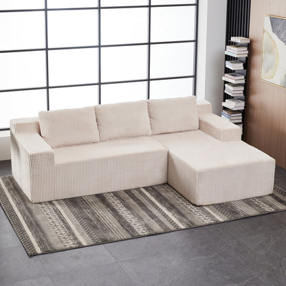 Corduroy Modular L Shaped Sectional Sofa,Luxury Floor Couch Set,Upholstered Indoor Furniture,Foam-Filled Compressed Sofa for Living Room,Bedroom,BEIGE