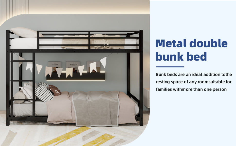 Twin Over Twin Metal Bunk Bed - Black Frame for Bedroom