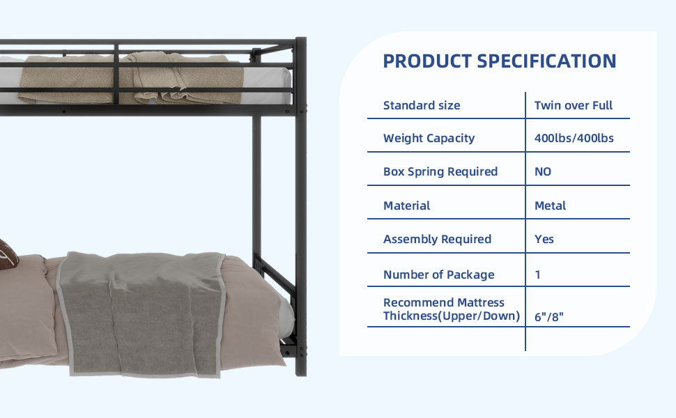 Twin Over Twin Metal Bunk Bed - Black Frame for Bedroom