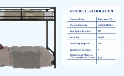 Twin Over Twin Metal Bunk Bed - Black Frame for Bedroom