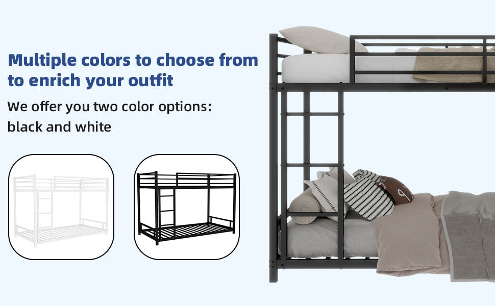 Twin Over Twin Metal Bunk Bed - Black Frame for Bedroom