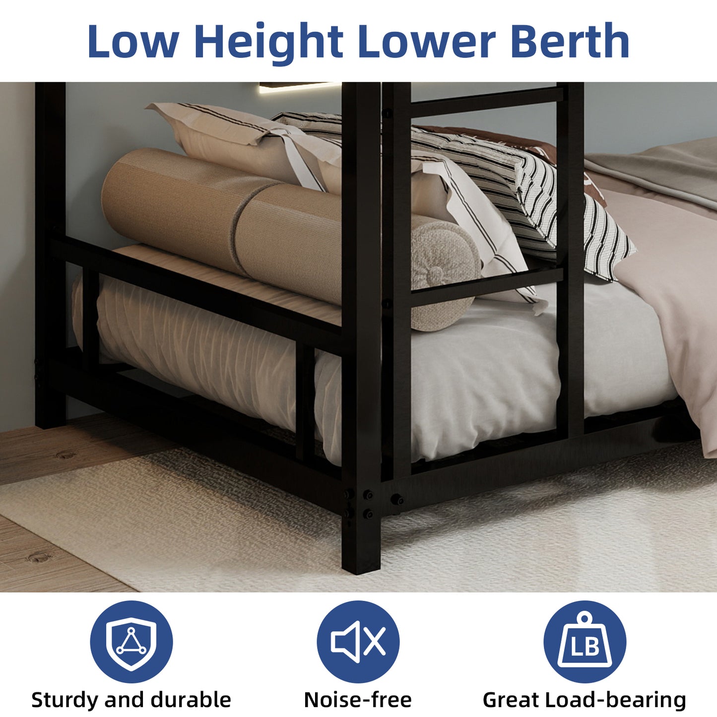 Twin Over Twin Metal Bunk Bed - Black Frame for Bedroom