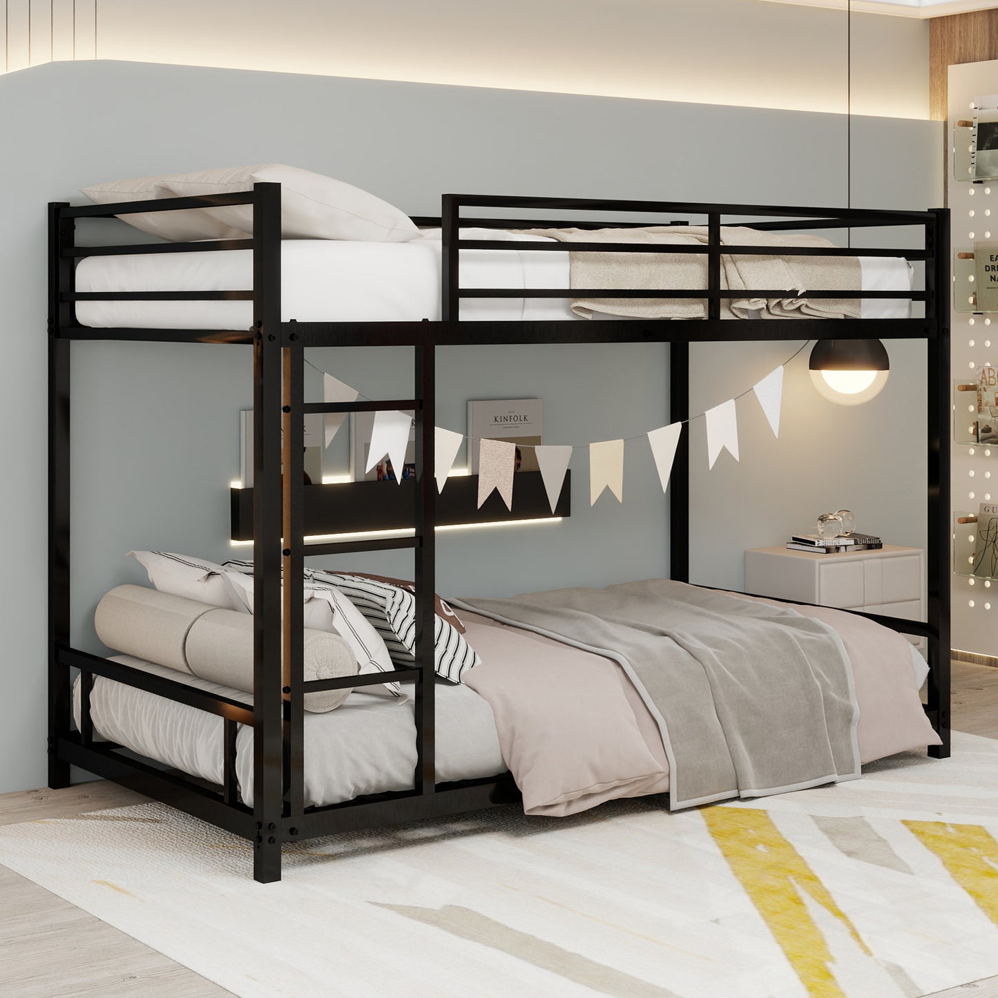 Metal Twin over Twin Bunk Bed/ Heavy-duty Sturdy Metal/ Noise Reduced/ Safety Guardrail/No Box Spring Needed,Black