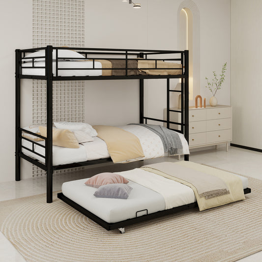 Twin Over Twin Bunk Bed - Black Metal Frame, No Box Spring Needed for Bedroom