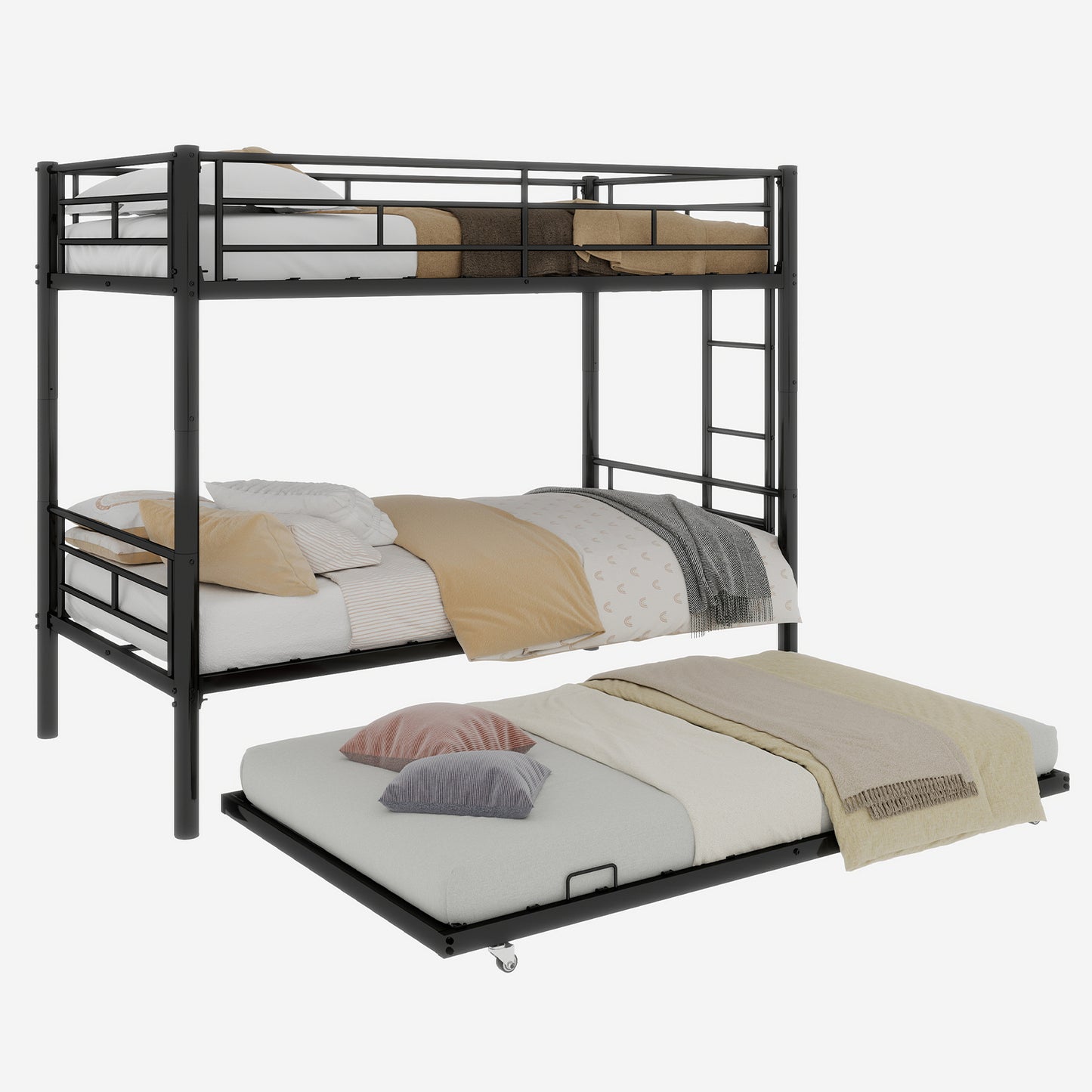 Twin Over Twin Bunk Bed - Black Metal Frame, No Box Spring Needed for Bedroom