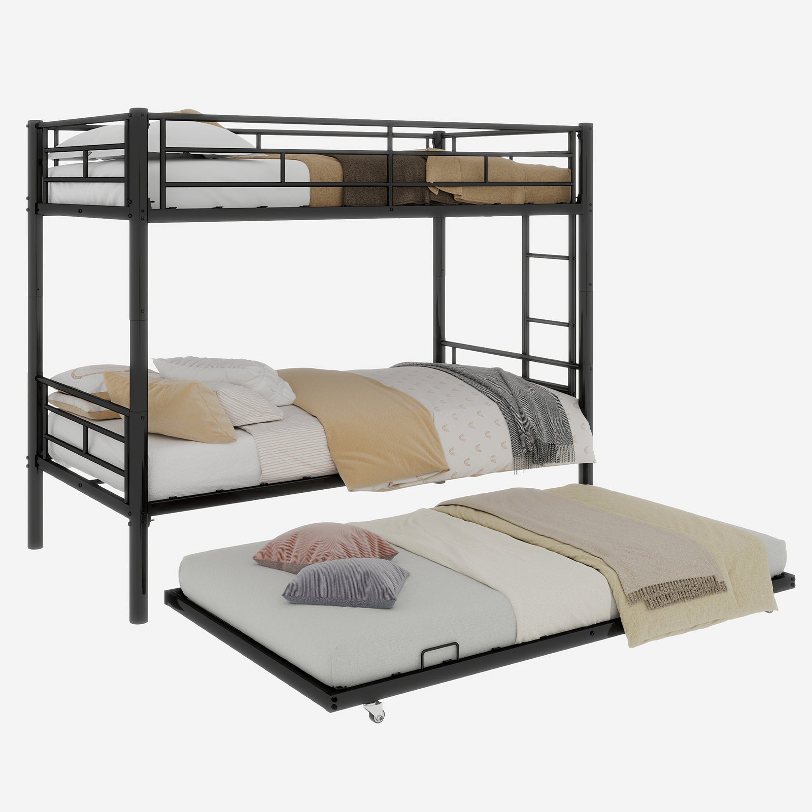 Twin Over Twin Bunk Bed - Black Metal Frame, No Box Spring Needed for Bedroom