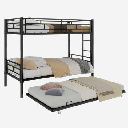 Twin Over Twin Bunk Bed - Black Metal Frame, No Box Spring Needed for Bedroom