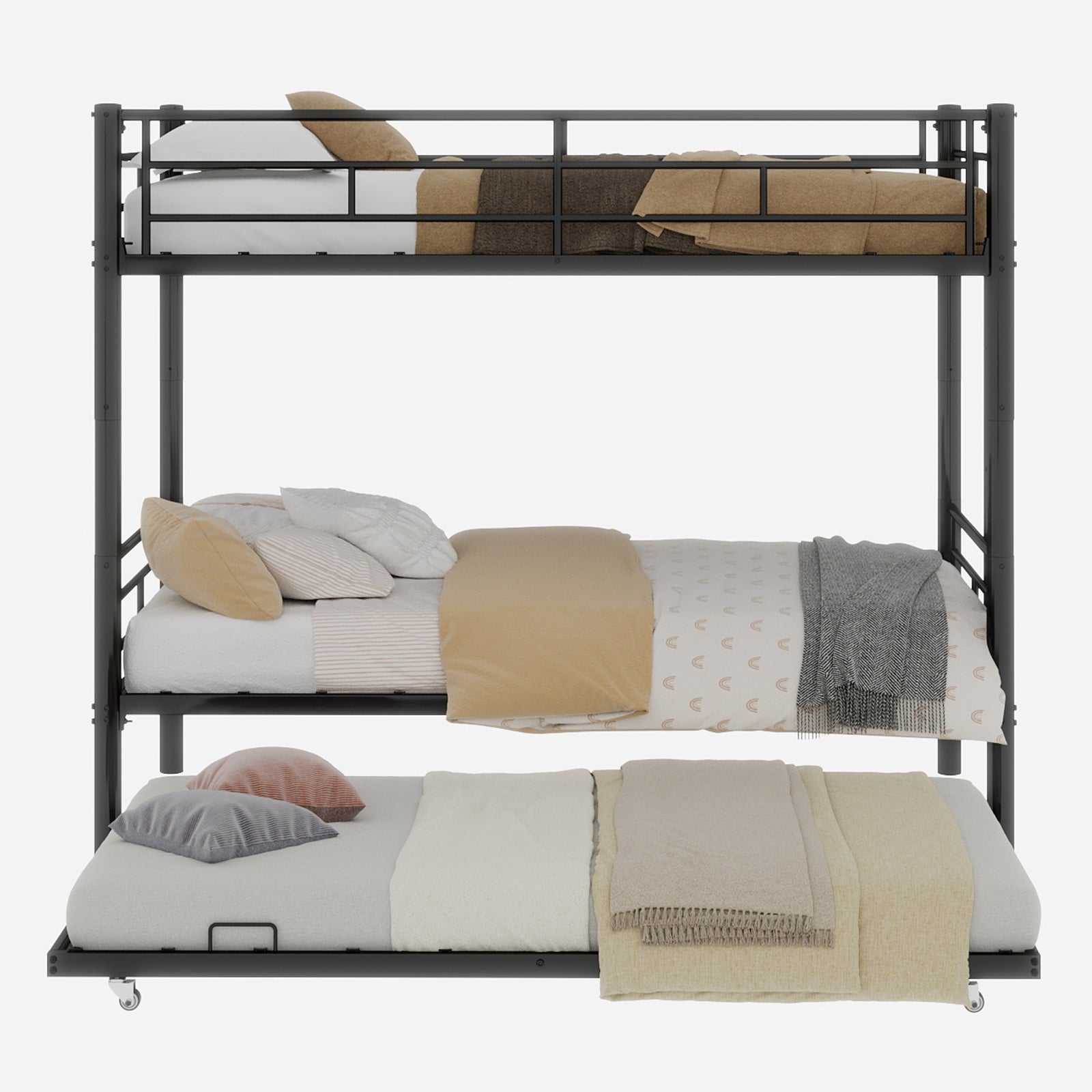 Twin Over Twin Bunk Bed - Black Metal Frame, No Box Spring Needed for Bedroom