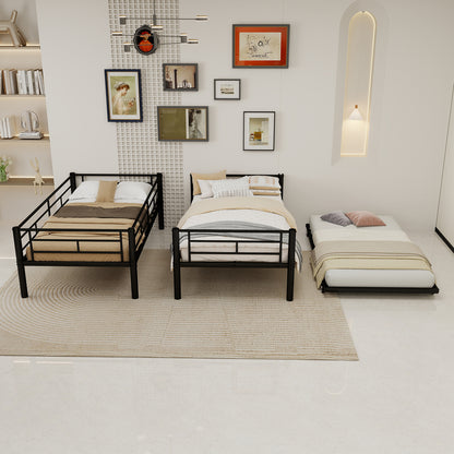 Twin Over Twin Bunk Bed - Black Metal Frame, No Box Spring Needed for Bedroom