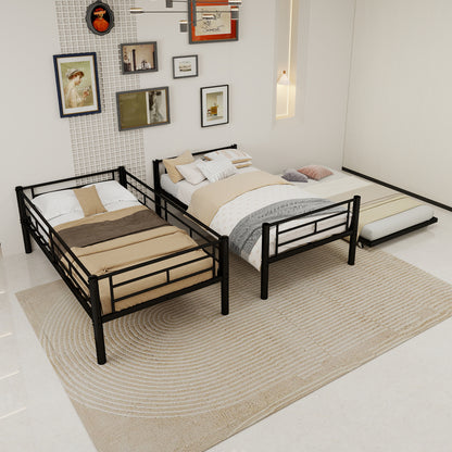 Twin Over Twin Bunk Bed - Black Metal Frame, No Box Spring Needed for Bedroom