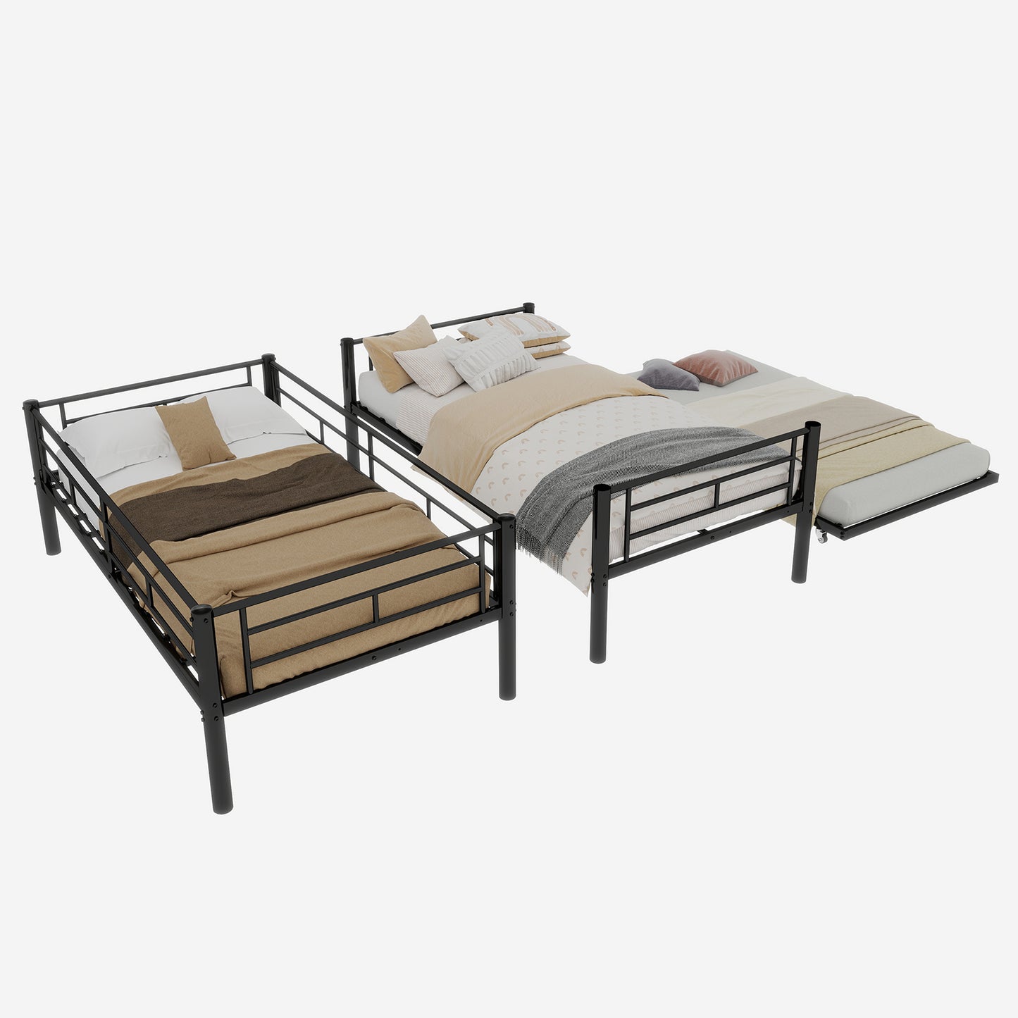 Twin Over Twin Bunk Bed - Black Metal Frame, No Box Spring Needed for Bedroom