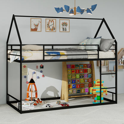 Twin Over Twin Bunk Bed Frame - Black Iron, No Box Spring Needed for Bedroom