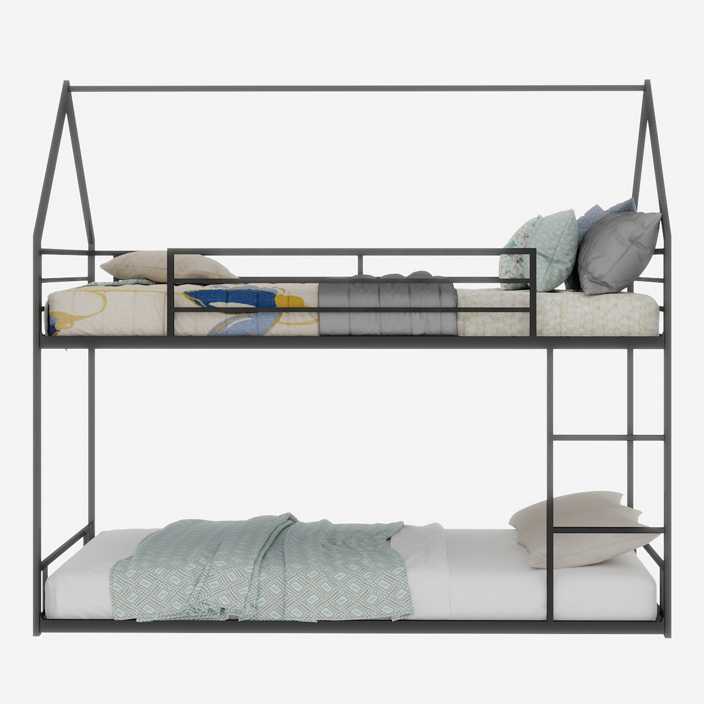Twin Over Twin Bunk Bed Frame - Black Iron, No Box Spring Needed for Bedroom