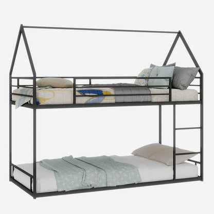 Twin Over Twin Bunk Bed Frame - Black Iron, No Box Spring Needed for Bedroom